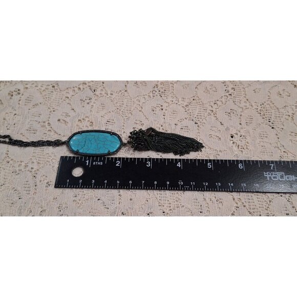 EUC Kendra Scott Rayne Long Pendant Necklace With Turquoise Stone & Tassel - Picture 9 of 9